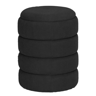 Urbn-Living Urbnliving Height 45.5Cm Soft Velvet Round Black Ottoman Storage Pouffe Footstool Dressing Vanity Chair from B&Q