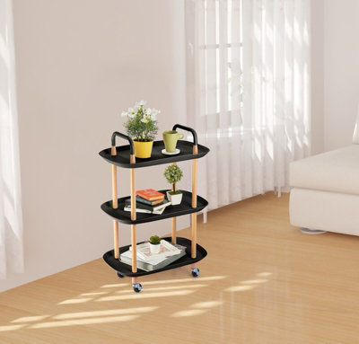 Urbn-Living Urbnliving Height 82Cm 3 Tier Black Beech Wood & Plastic Serving Storage Trolley Food Drinks Cart On Wheels from B&Q