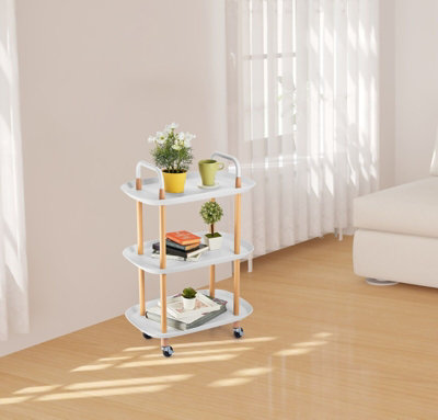 Urbn-Living Urbnliving Height 82Cm 3 Tier White Beech Wood & Plastic Serving Storage Trolley Food Drinks Cart On Wheels from B&Q