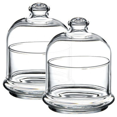 Queensway Home and Dining Queensway Home & Dining Height 12Cm Set Of 2 Mini Clear Glass Service Bowl Pastry Cookie Candy Dish Jar With Bell Dome Lid from B&Q