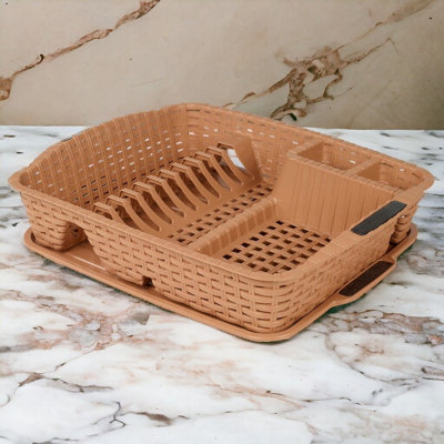 Urbn-Living Urbnliving Cappuccino Colour Dish Drainer Drying Rack & Utensil Holder With Matching Drip Tray Rattan Style from B&Q