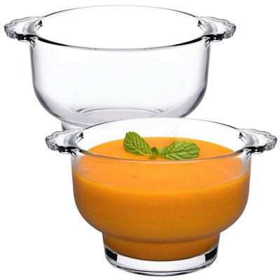 Queensway Home and Dining Queensway Home & Dining Height 8Cm 410Ml Set Of 2 Small Clear Glass Soup Bowl With Handles Dishwasher Safe from B&Q