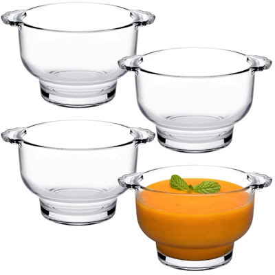 Queensway Home and Dining Queensway Home & Dining Height 8Cm 410Ml Set Of 4 Small Clear Glass Soup Bowl With Handles Dishwasher Safe from B&Q
