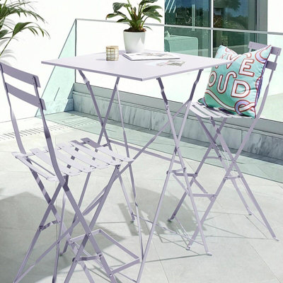 Urbn-Living Urbnliving Lilac Colour 2 Folding Metal Chairs & Table Bistro Bar Patio Breakfast Furniture Set from B&Q