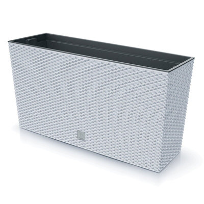 Urbn-Living Height 77Cm 72L Colour Tall Rectangle Rato Case Medium Rattan Flower Pot Planter Indoor Outdoor Patio White