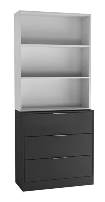 Urbn-Living Urbnliving Height 180Cm Black Drawers & White Bookcase 80Cm Width 3 Tier Wooden Storage Chest Cabinet & Display Bookcase Shelving from B&Q