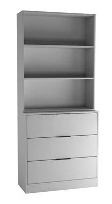Urbn-Living Urbnliving Height 180Cm Grey Drawers & Grey Bookcase 80Cm Width 3 Tier Wooden Storage Chest Cabinet & Display Bookcase Shelving from B&Q