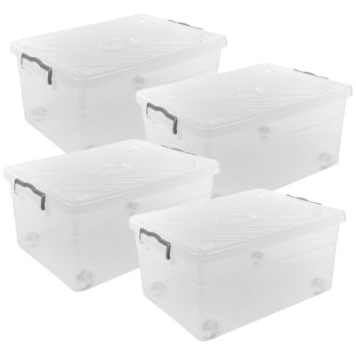 Urbn-Living Urbnliving Height 25Cm Clear Set Of 4 Plastic Stackable Airtight Storage Box Clip Lock Lid On 4 Wheels from B&Q