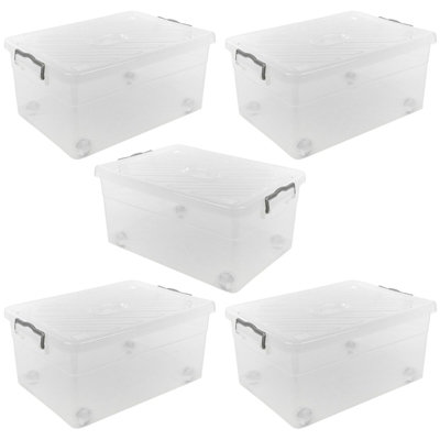 Urbn-Living Urbnliving Height 25Cm Clear Set Of 5 Plastic Stackable Airtight Storage Box Clip Lock Lid On 4 Wheels from B&Q