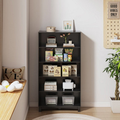 Urbn-Living Urbnliving 150Cm Height Black 5 Tier Wooden Bookcase Shelf Storage Display Shelving Unit from B&Q