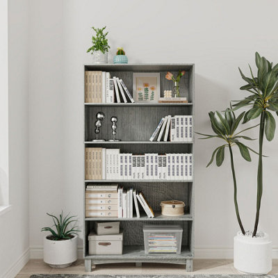 Urbn-Living Urbnliving 150Cm Height Ash Grey 5 Tier Wooden Bookcase Shelf Storage Display Shelving Unit from B&Q
