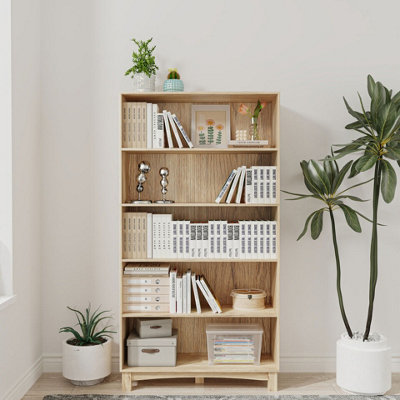 Urbn-Living Urbnliving 150Cm Height Oak 5 Tier Wooden Bookcase Shelf Storage Display Shelving Unit from B&Q