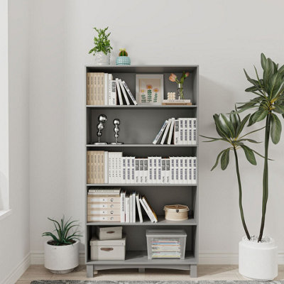 Urbn-Living Urbnliving 150Cm Height Grey 5 Tier Wide Wooden Bookcase Shelf Storage Display Shelving Unit from B&Q