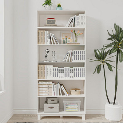 Urbn-Living Urbnliving 180Cm Height White 6 Tier Wide Wooden Bookcase Shelf Storage Display Shelving Unit from B&Q