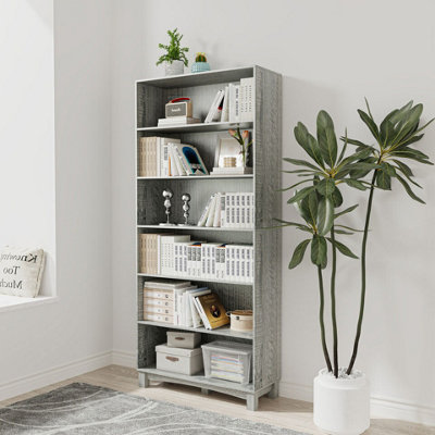 Urbn-Living Urbnliving 180Cm Height Ash Grey 6 Tier Wide Wooden Bookcase Shelf Storage Display Shelving Unit from B&Q