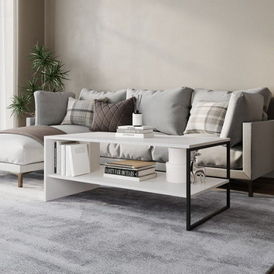 Urbn-Living Urbnliving 100Cm Width Wooden Coffee Table Steel Frame Open Storage Shelf Living Room FurnitureWhite from B&Q