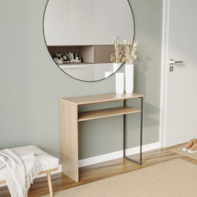 Urbn-Living Urbnliving 75Cm Height Wooden & Steel Console Display Table Living Room Hallway With Storage Shelf Oak Colour from B&Q