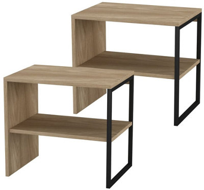 Urbn-Living Urbnliving 40Cm Height Oak 2Pcs Wood & Steel Bedside Bedroom Nightstand Unit Table Open Storage Shelf from B&Q
