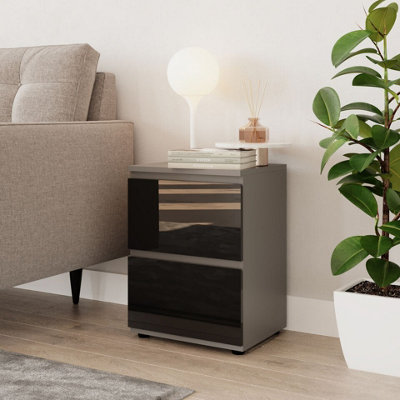 Urbn-Living Urbnliving 49Cm Height Glossy 2 Drawers Bedside Cabinet Chest Of Drawers With Smooth Metal Runner Grey & Black from B&Q
