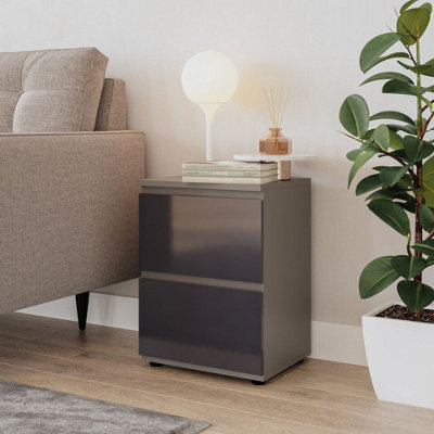Urbn-Living Urbnliving 49Cm Height Glossy 2 Drawers Bedside Cabinet Chest Of Drawers With Smooth Metal Runner Grey & Grey from B&Q
