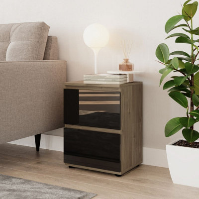 Urbn-Living Urbnliving 49Cm Height Glossy 2 Drawers Bedside Cabinet Chest Of Drawers With Smooth Metal Runner Oak & Black from B&Q