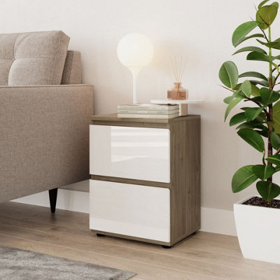 Urbn-Living Urbnliving 49Cm Height Glossy 2 Drawers Bedside Cabinet Chest Of Drawers With Smooth Metal Runner Oak & White from B&Q