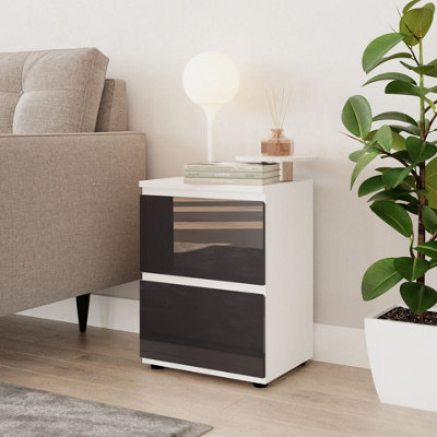 Urbn-Living Urbnliving 49Cm Height Glossy 2 Drawers Bedside Cabinet Chest Of Drawers With Smooth Metal Runner White & Grey from B&Q