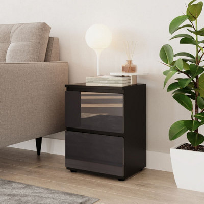 Urbn-Living Urbnliving 49Cm Height Glossy 2 Drawers Bedside Cabinet Chest Of Drawers With Smooth Metal Runner Black & Grey from B&Q