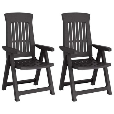 Urbn-Garden Urbn Garden 110Cm Height Outdoor Foldable Plastic Garden Chair Patio Furniture With Adjustable Back Anthracite 2Pcs from B&Q