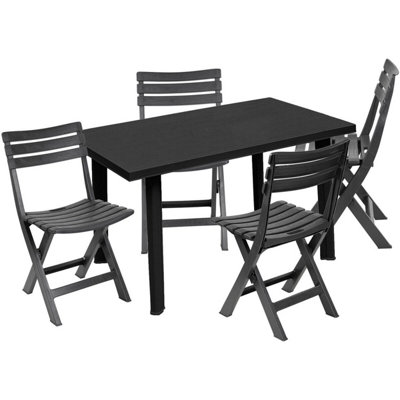 Urbn-Garden Urbngarden 5Pcs Plastic Outdoor Rectangle Anthracite Garden Dining Table & Foldable Chair Furniture Set from B&Q