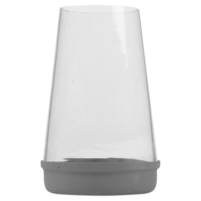 Urbn-Living Urbnliving Grey 16Cm Height Modern Indoor Metal Base And Clear Glass Hurricane Candle Lantern Home Décor from B&Q