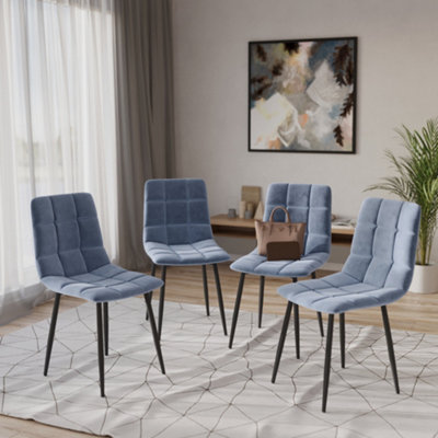 Urbn-Living Urbnliving 87Cm Height Blue Plush Velvet Padded Dining Chairs With Metal Legs Home Furniture 4 Pcs from B&Q