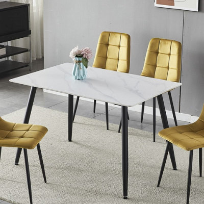 Urbn-Living Urbnliving 120Cm Width White Matt Modern 4 Seater Ceramic Square Shape Top Kitchen & Dining Room Table from B&Q
