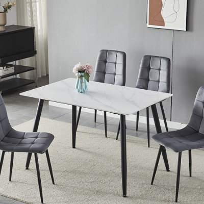 Urbn-Living Urbnliving 120Cm Width Gloss White Modern 4 Seater Ceramic Square Shape Top Kitchen & Dining Room Table from B&Q