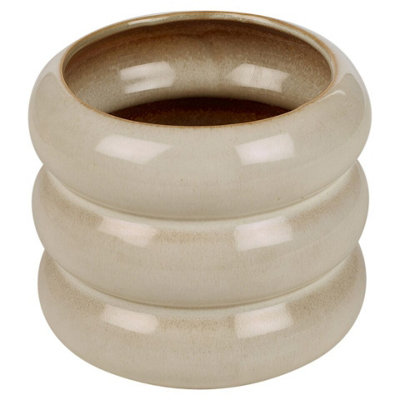 Urbn-Living Urbnliving 12Cm Height Cream Glossy Ceramic Tube Design Cactus Herb Flower Pot Planter Holder from B&Q