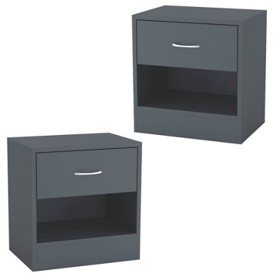Urbn-Living Urbnliving 2Pcs 39Cm Width Dark Grey Modern Single Drawer Wooden Bedside Storage Table from B&Q