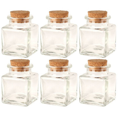 Urbn-Living Urbnliving 6Cm Height 6Pcs 50Ml Square Glass Storage Preserve Pots Jars Containers Cork Lids from B&Q