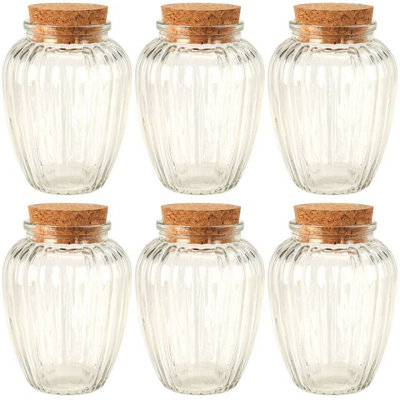 Urbn-Living Urbnliving 11Cm Height 6Pcs 280Ml Ribbed Glass Storage Preserve Pots Jars Containers Cork Lids from B&Q
