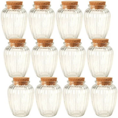 Urbn-Living Urbnliving 11Cm Height 12Pcs 280Ml Ribbed Glass Storage Preserve Pots Jars Containers Cork Lids from B&Q