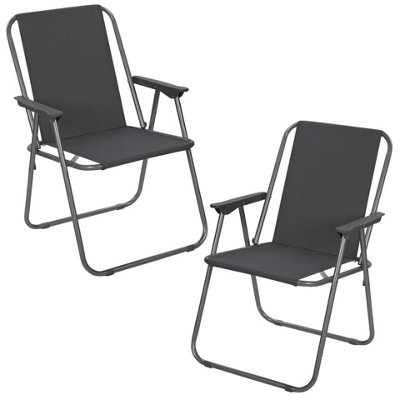 Urbn-Living Urbnliving 76Cm Height 2Pcs Grey Garden Patio Metal Folding Chairs Camping Beach Picnic Outdoor Seats from B&Q