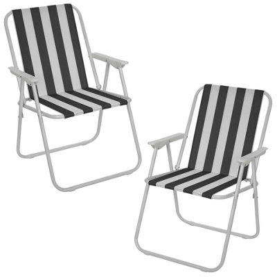 Urbn-Living Urbnliving 76Cm Height 2Pcs Black & White Stripe Garden Patio Metal Folding Chairs Camping Beach Picnic Outdoor Seats from B&Q