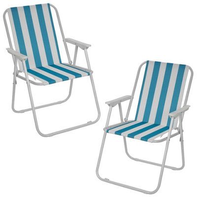 Urbn-Living Urbnliving 76Cm Height 2Pcs White & Blue Stripe Garden Patio Metal Folding Chairs Camping Beach Picnic Outdoor Seats from B&Q