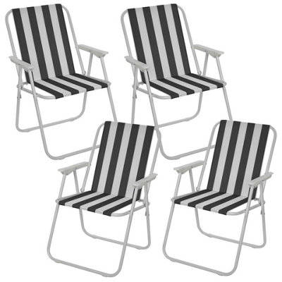 Urbn-Living Urbnliving 76Cm Height 4Pcs Black & White Stripe Garden Patio Metal Folding Chairs Camping Beach Picnic Outdoor Seats from B&Q