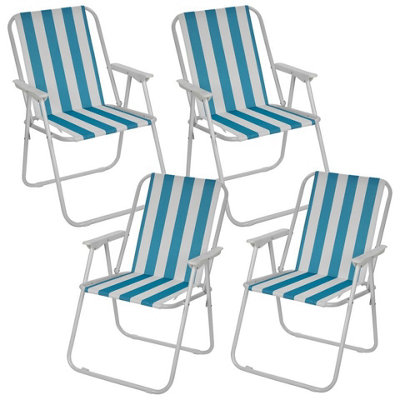 Urbn-Living Urbnliving 76Cm Height 4Pcs White & Blue Stripe Garden Patio Metal Folding Chairs Camping Beach Picnic Outdoor Seats from B&Q