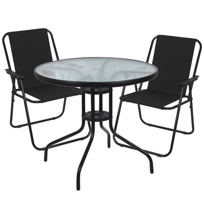 Urbn-Living Urbnliving 2Pcs Black Folding Deck Chairs With Garden Table Outdoor Patio Dining Furniture Set from B&Q