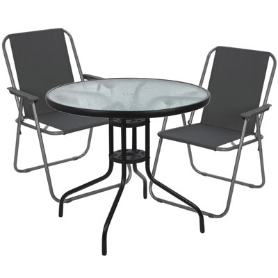 Urbn-Living Urbnliving 2Pcs Grey Folding Deck Chairs With Garden Table Outdoor Patio Dining Furniture Set from B&Q