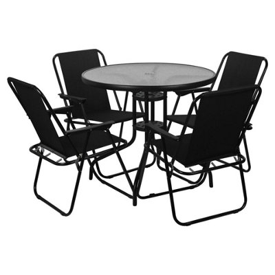 Urbn-Living Urbnliving 4Pcs Black Folding Deck Chairs With Garden Table Outdoor Patio Dining Furniture Set from B&Q