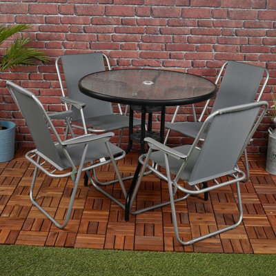 Urbn-Living Urbnliving 4Pcs Grey Folding Deck Chairs With Garden Table Outdoor Patio Dining Furniture Set from B&Q