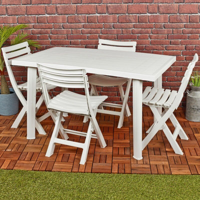 Urbn-Garden Urbngarden 126Cm Height White Rectangle Garden Table And 4 Folding Chairs Dining Set Patio Dining Furniture from B&Q