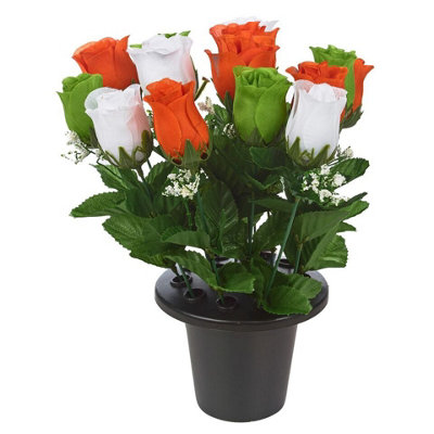 Urbn-Living Urbnliving 30Cm Height Rosebud Orange Green White Mix Assorted Style Mini Flowerpots In Black Planter from B&Q